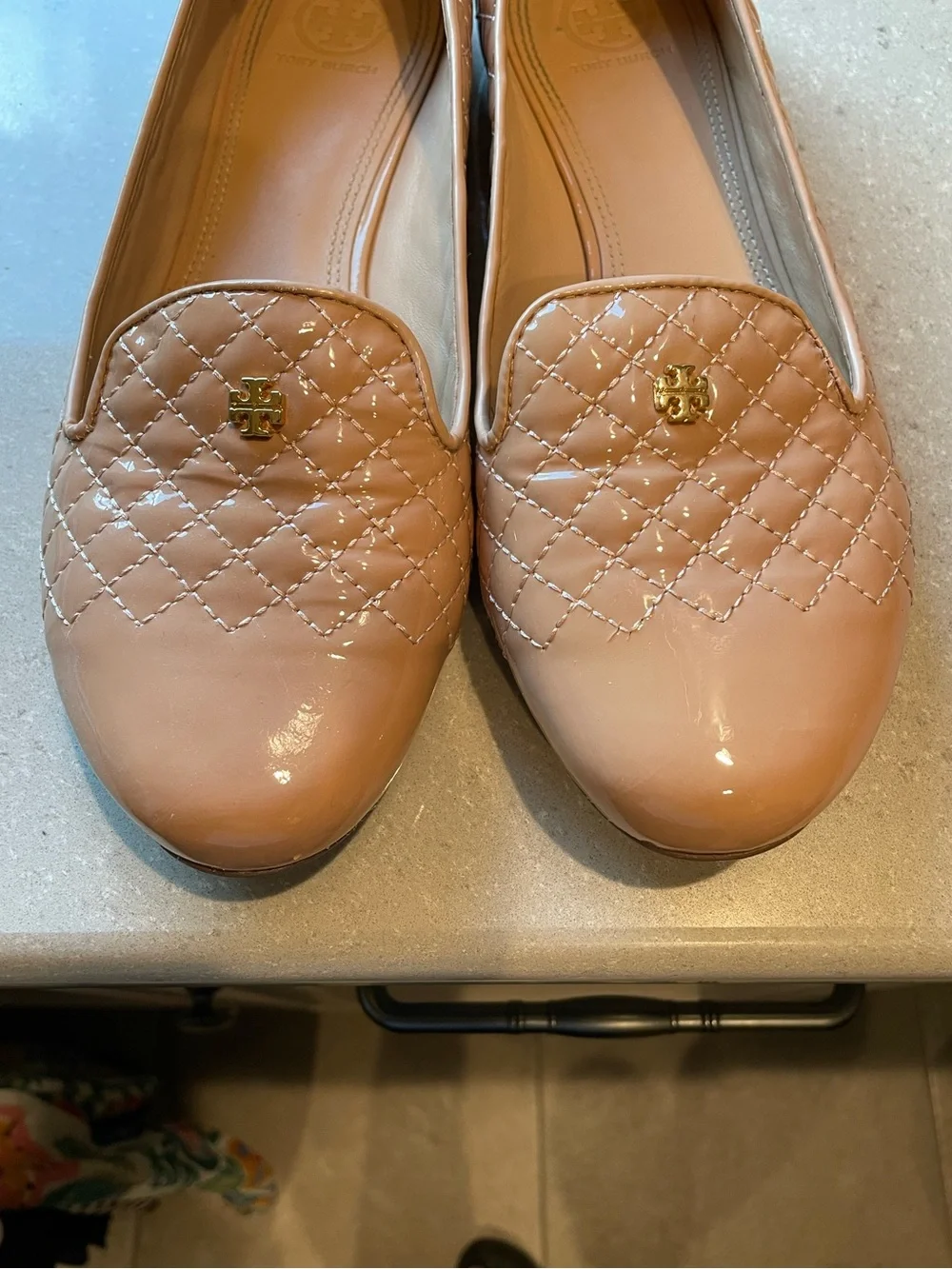 Tory Burch Quilted PatentLeather Ballet Flats | Light Oak
